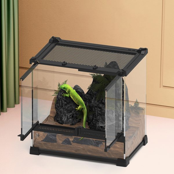 Glass reptile terrarium front door double swing doors hinged doors pet box rain forest tank breeding enclosure reptile habitat - Image 3